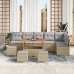 Conjunto de Sofás de Jardín de 10 Piezas con Cojines Beige Poliratán Acacia, Sofá de Jardín de 2 Plazas con Almacenamiento y Cojines Beige Poliratán, Conjunto de Comedor de Jardín de 4 Piezas con Cojines Beige Poliratán Acacia