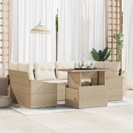 Conjunto de Sofá de Jardín  Set de 7 Beig Ratán Sofá Exterior