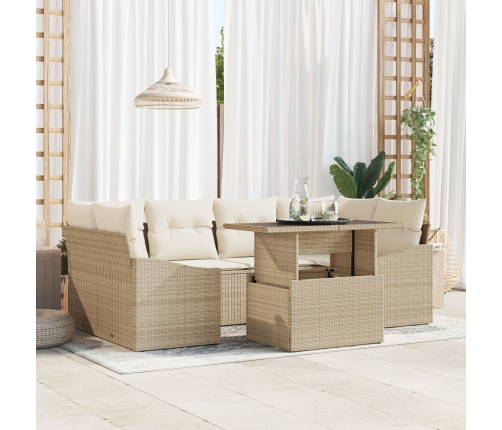 Conjunto de Sofá de Jardín  Set de 7 Beig Ratán Sofá Exterior