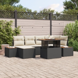 Juego de Sofá de Jardín Set de 7 Beige, Negro