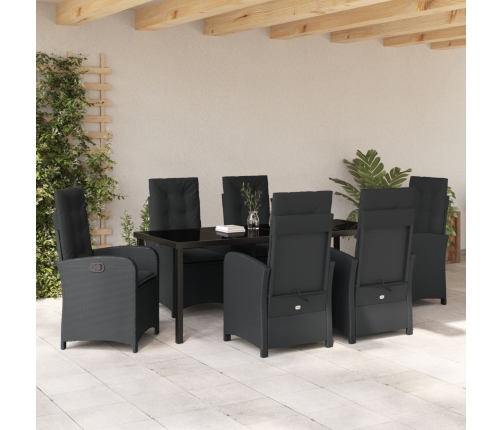 Set de comedor de jardín de 7 piezas con cojines - Poliratán negro
