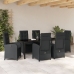 Set de comedor de jardín de 7 piezas con cojines - Poliratán negro