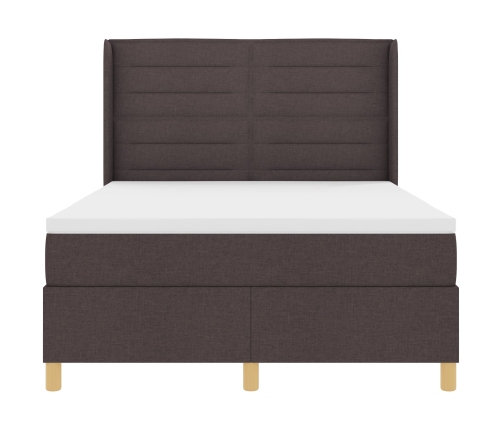Cama con Somier y Colchón LED Marrón Oscuro 140x200 cm Tela