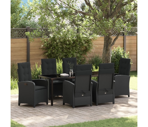 Set de comedor de jardín de 7 piezas con cojines - Poliratán negro