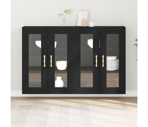 Gabinete Montado en la Pared Set de 2 Roble Negro Madera, Vidrio