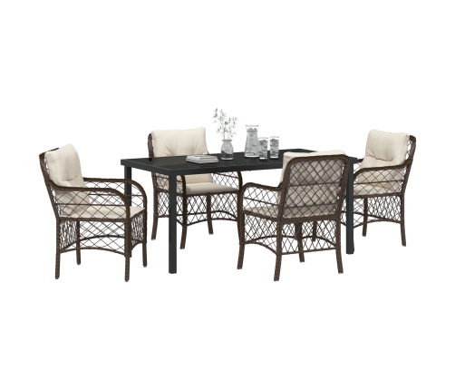 Conjunto de Comedor de Jardín de 5 Piezas con Cojines Marrón Poliratán