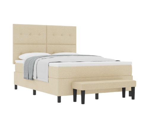 Cama Box Spring  con Colchón y Banco Crema 140x190 cm Tela