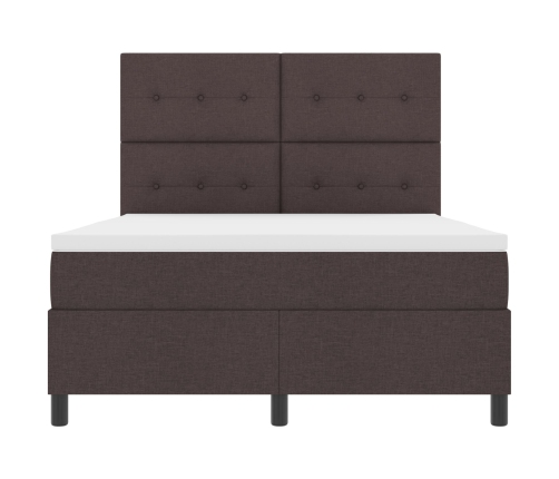 Cama con Base de Resortes y Colchón Marrón Oscuro 160x200 cm Tela