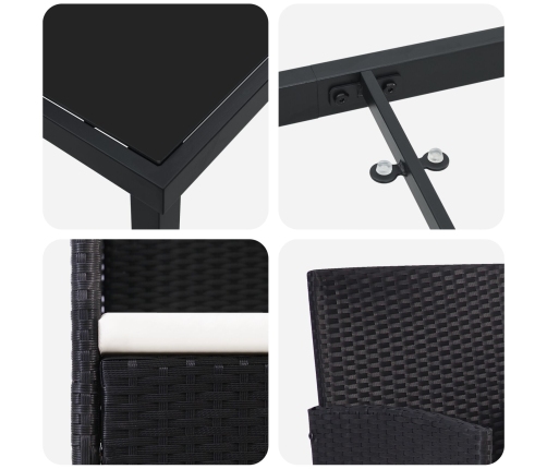 Set de Comedor de Jardín  de 5 Piezas con Cojines Negro Ratán Poliéster