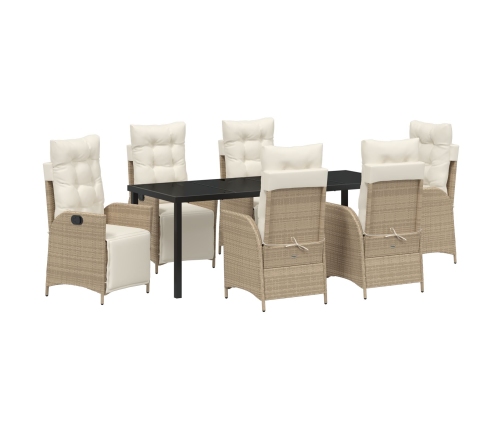 Set de Comedor de Jardín de 7 Piezas Ratán Poliéster Beige