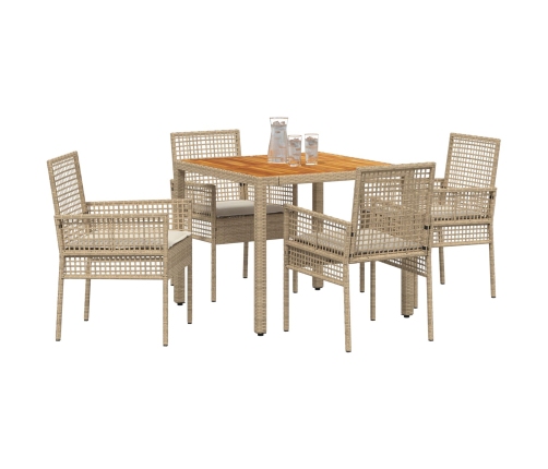 Conjunto de Comedor de Jardín  de 5 Piezas con Cojines Beige de Ratán