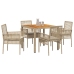 Conjunto de Comedor de Jardín  de 5 Piezas con Cojines Beige de Ratán