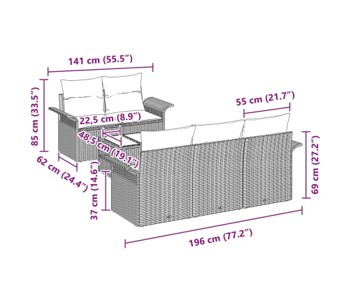 Conjunto de Sofás de Jardín  Set de 6 Gris Rattan, Poliéster
