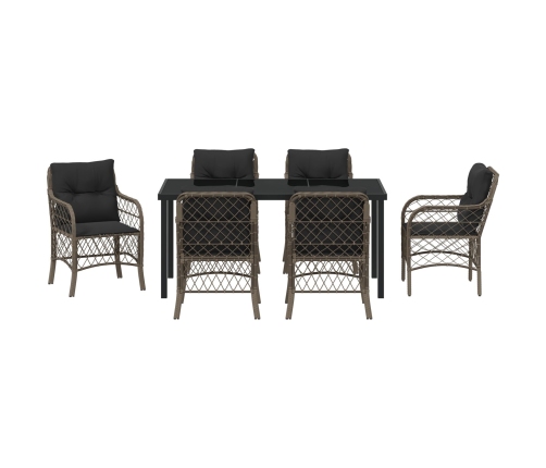 Set de Comedor de Jardín de 7 Piezas  con Cojines de Poliratán Gris
