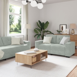 Conjunto de sofá de 3 piezas con cojines en terciopelo gris claro
