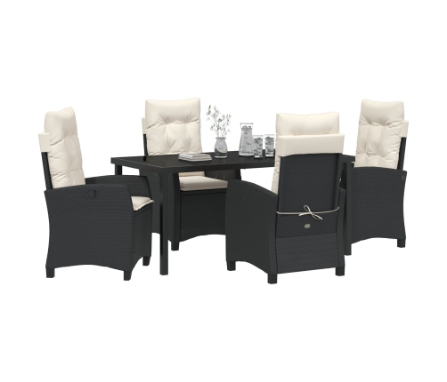 Juego de Comedor de Jardín de 5 piezas con Cojines de  Negro Poliratán