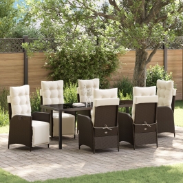 Set de Comedor de Jardín de 7 Piezas en Rattan Poliéster Marrón