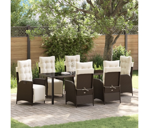 Set de Comedor de Jardín de 7 Piezas en Rattan Poliéster Marrón