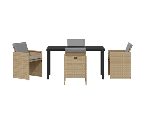Conjunto de Comedor de Jardín  de 5 Piezas con Cojines Ratán Poli Beige