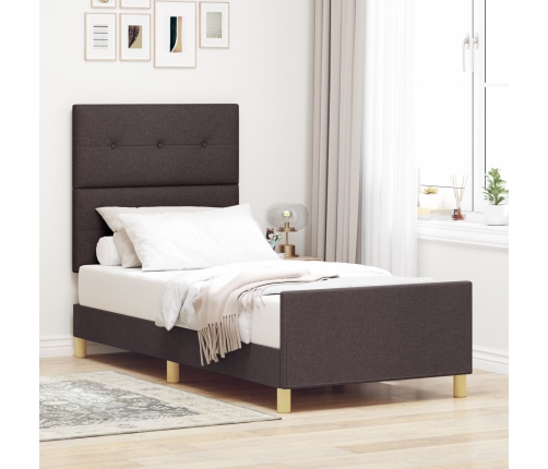Estructura de cama  marrón oscuro 90x190 cm Tela