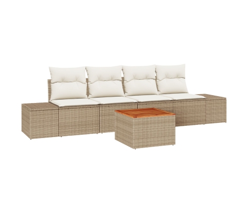 Conjunto de Sofá de Jardín  de 5 Piezas con Cojines Beige Ratán Sintético Acacia
