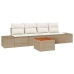 Conjunto de Sofá de Jardín  de 5 Piezas con Cojines Beige Ratán Sintético Acacia