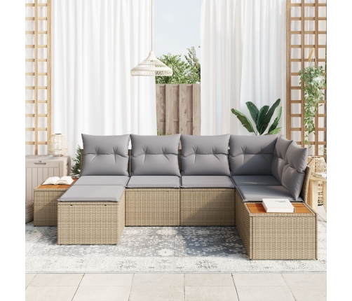 Conjunto de Sofá de Jardín de 6 Piezas con Cojines Beige Ratán Sintético Acacia