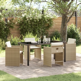 Set de Comedor de Jardín  de 5 Piezas con Cojines - Poliratán Beige
