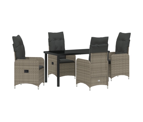 Conjunto de Comedor de Jardín de 5 Piezas con Cojines Gris Poliratán