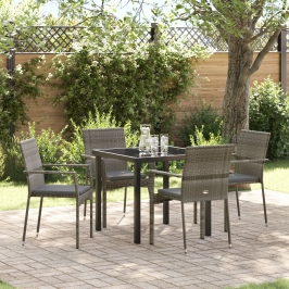 Conjunto de Comedor de Jardín  5 Piezas con Cojines Gris Poliratán