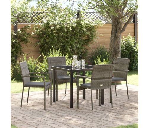 Conjunto de Comedor de Jardín  5 Piezas con Cojines Gris Poliratán