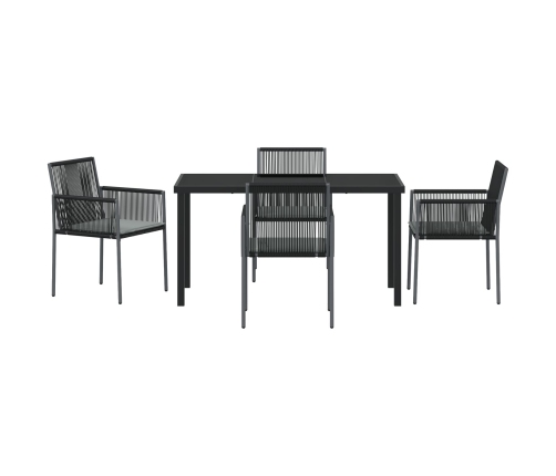 Conjunto de Comedor de Jardín  de 5 Piezas con Cojines Negro Poliratán