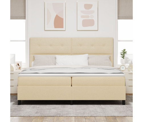 Cama con Box Spring y Colchón LED Crema 200x200 cm Tela
