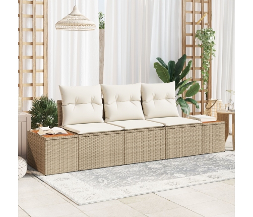 set de sofá de jardín de 3 piezas con cojines Beige Ratán Duradero
