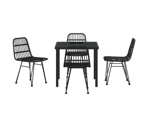 Conjunto de Comedor de Jardín de 5 Piezas  de Ratán Poliéster Negro