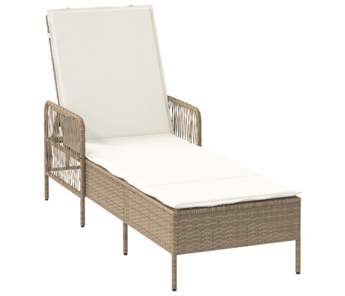 Tumbona Beige y blanco crema Ratán PE 157 x 55 x 92 cm Plegable