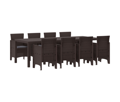 Set de Comedor de Jardín de 9 Piezas con Cojines Marrón Poliratan