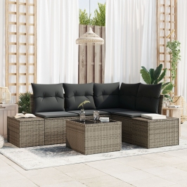 Conjunto de Sofás de Jardín de 4 Piezas con Cojines Gris Poliratán