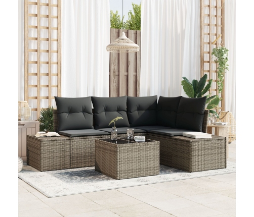 Conjunto de Sofás de Jardín de 4 Piezas con Cojines Gris Poliratán