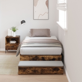 Cama con Almacenamiento  Roble Ahumado Madera Elaborada