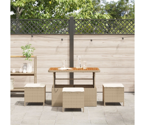 Conjunto de Comedor de Jardín de 4 Piezas con Cojines Beige de Ratán y Acacia