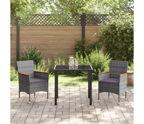 Juego de Comedor de Jardín  3 Piezas Rattan de Poliéster Gris