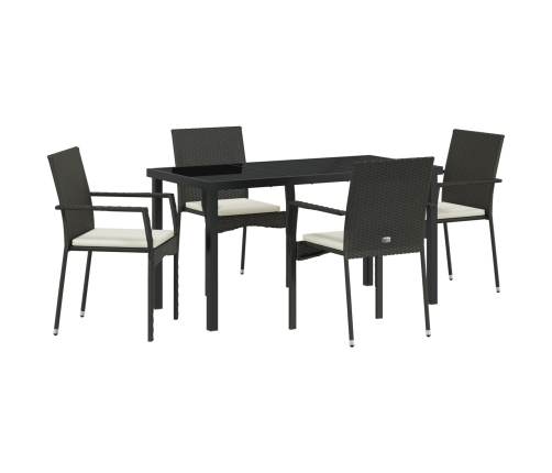 Juego de Comedor de Jardín  de 5 Piezas con Cojines Negro Poliratán