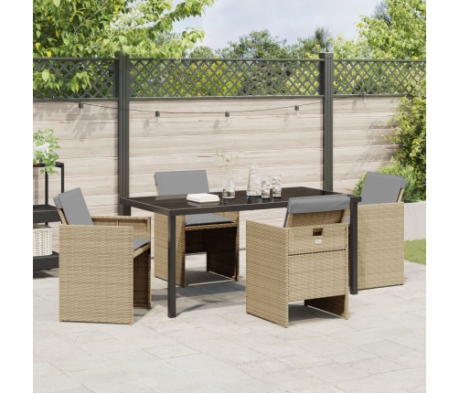 Set de Comedor de Jardín de 5 Piezas con Cojines Beige Poliratán