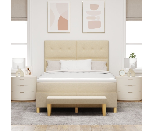 Cama con base y colchón crema 140x200 cm tela