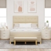 Cama con base y colchón crema 140x200 cm tela