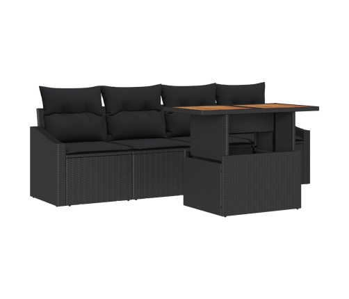 Set de Sofás de Jardín  Conjunto de 5 Negro Ratán