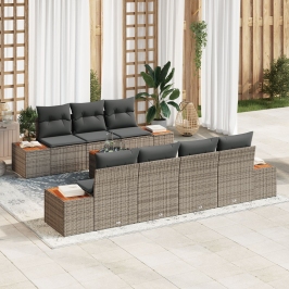 Set de Sofás de Jardín de 8 Piezas con Cojines Gris Poliratán Acacia