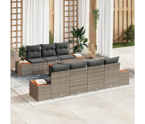 Set de Sofás de Jardín de 8 Piezas con Cojines Gris Poliratán Acacia