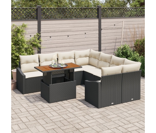 Conjunto de Comedor de Jardín de 9 Piezas  con Cojines en Ratán Negro Acacia